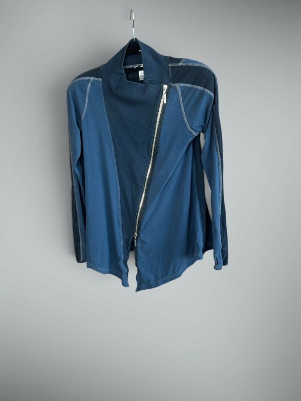 Hard Tail Forever 2 Tone Blue Asymmetrical Zipper Activewear Cardigan Sweater S